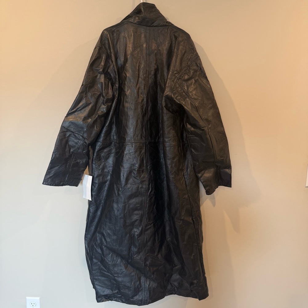 Vintage Black Leather Trench Duster Coat - Picture 5 of 11